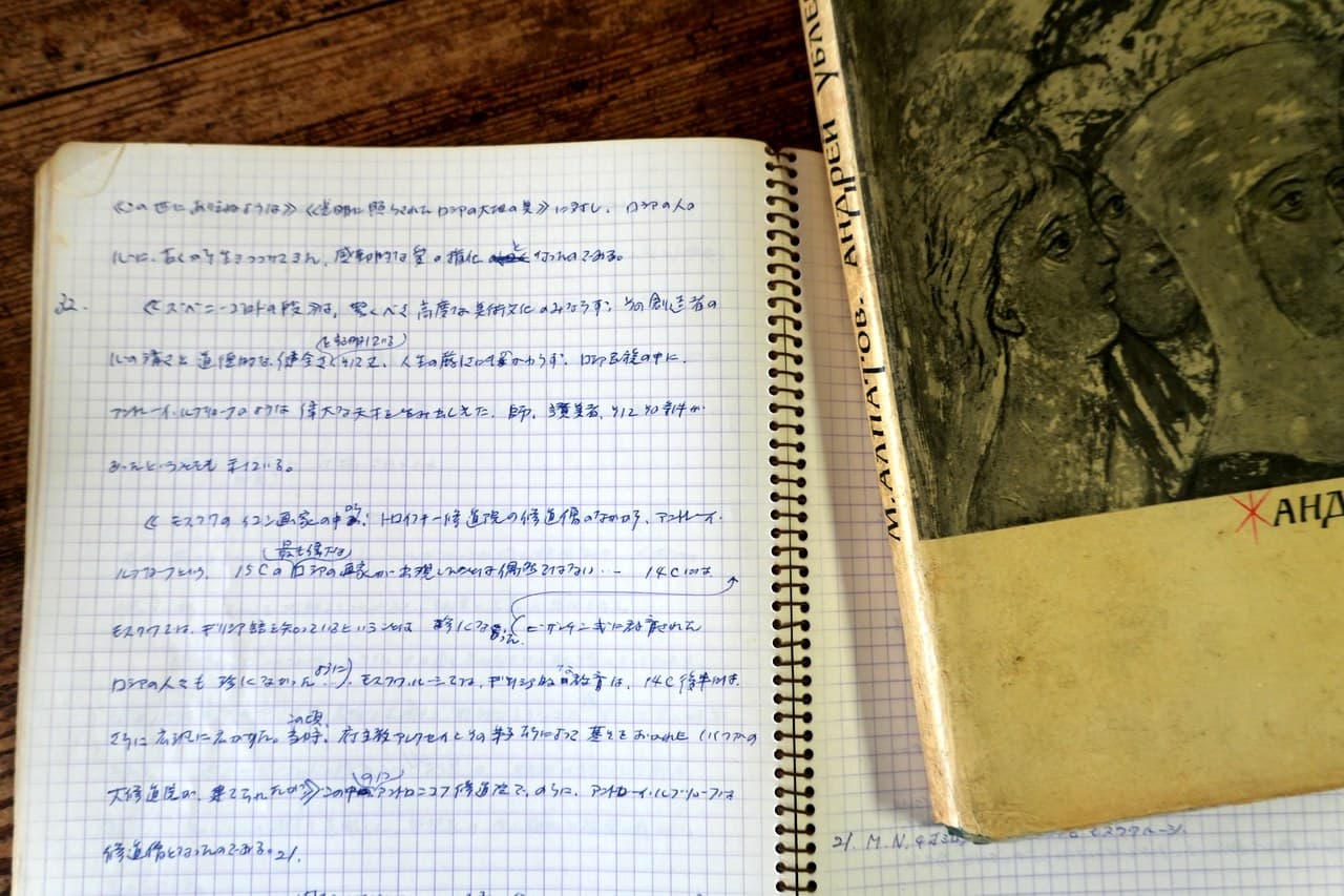 パリで訳していた頃の手書きのノート。方眼紙に青いインク